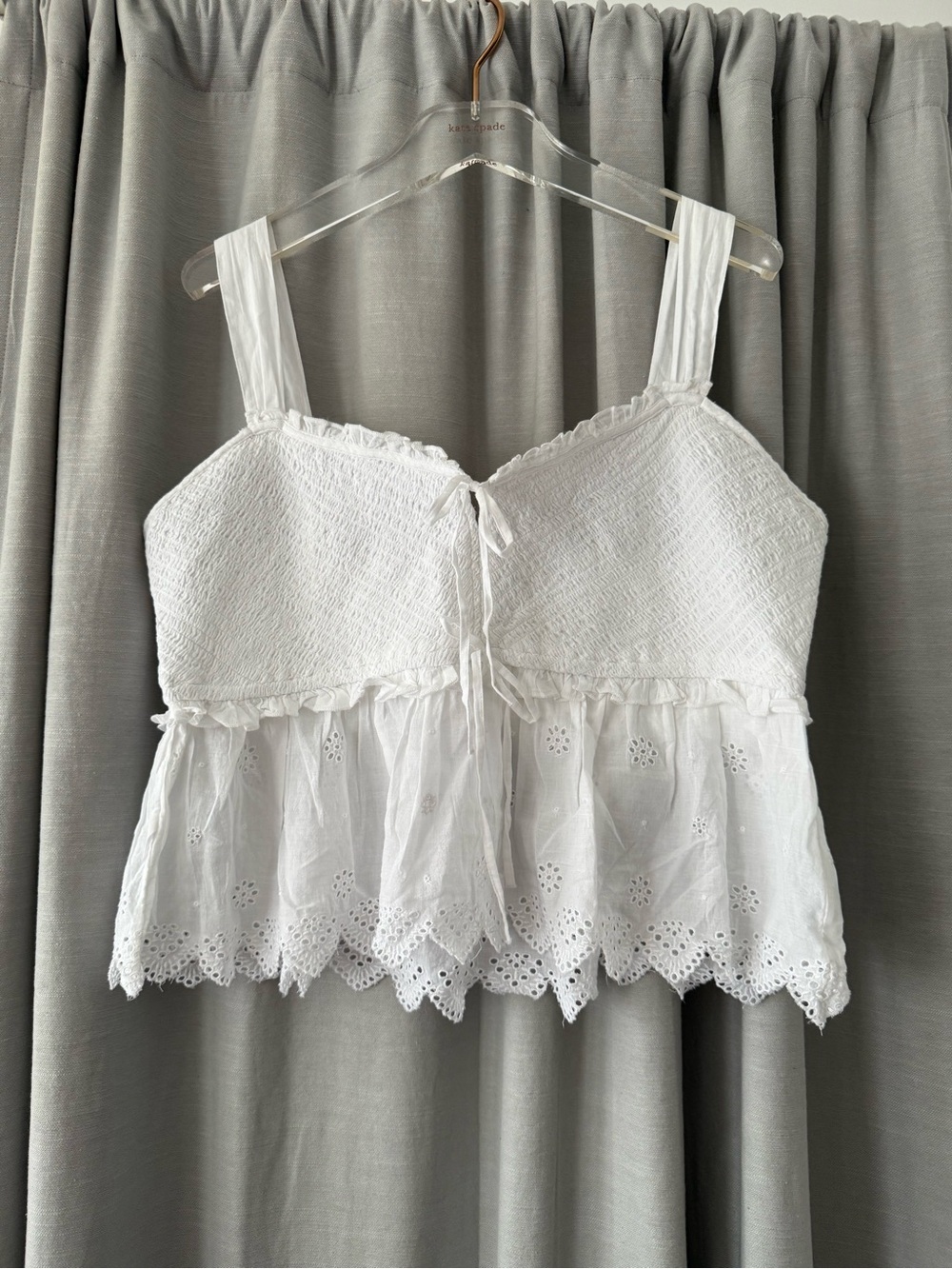 American Eagle Outfitters White Eyelet Smocked Cami